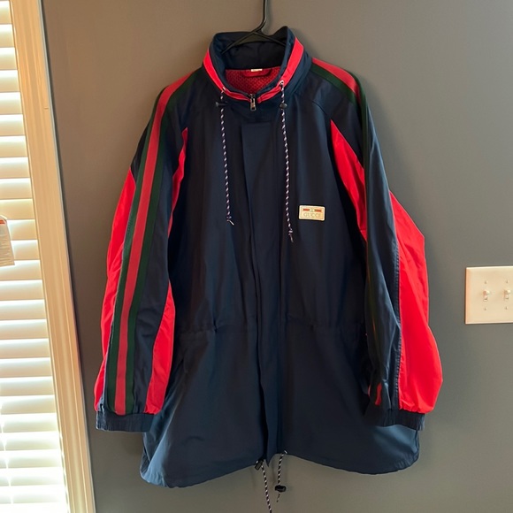 Gucci Other - Men’s Blue Coated cotton windbreaker with webbed trimming with hoodie Size 56 IT